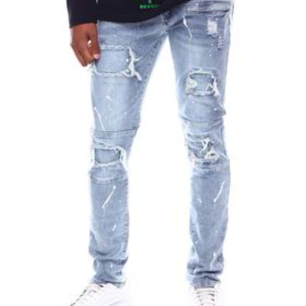 Men's M. Society Paint Splatter Stretch Ripped Skinny Jeans 34x34